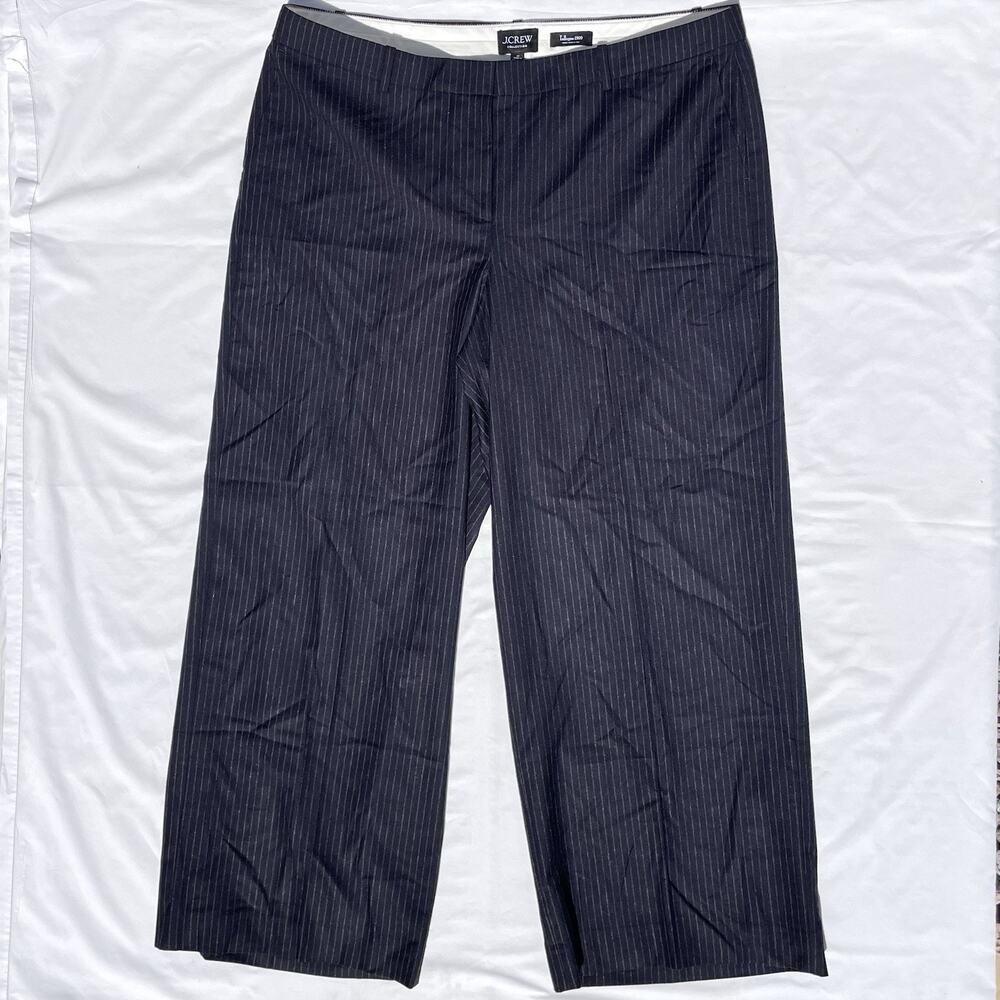 J Crew Tollegno 1900 Wool Wide Leg Pants Womens Plus 20 Black Striped